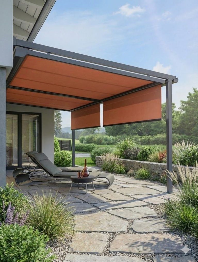 Unterdachmarkise für Terrassenüberdachung mit zusätzlichem Sonnenschutz vorne